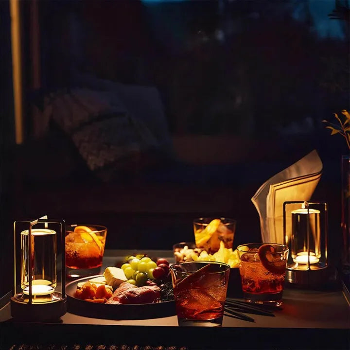 Cordless LED Table Lamp with Open Frame Cylindrical Shade