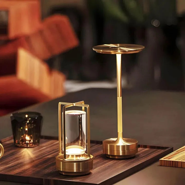 Cordless LED Table Lamp with Open Frame Cylindrical Shade
