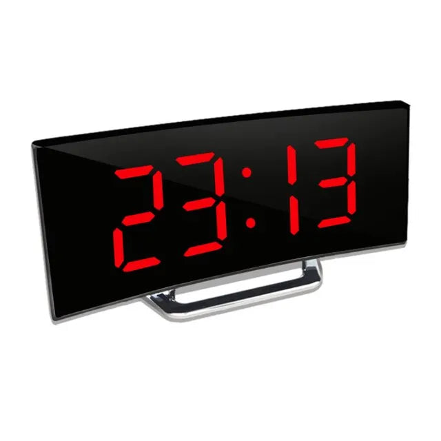 Digital Alarm Clock with Curved LED Mirror Display