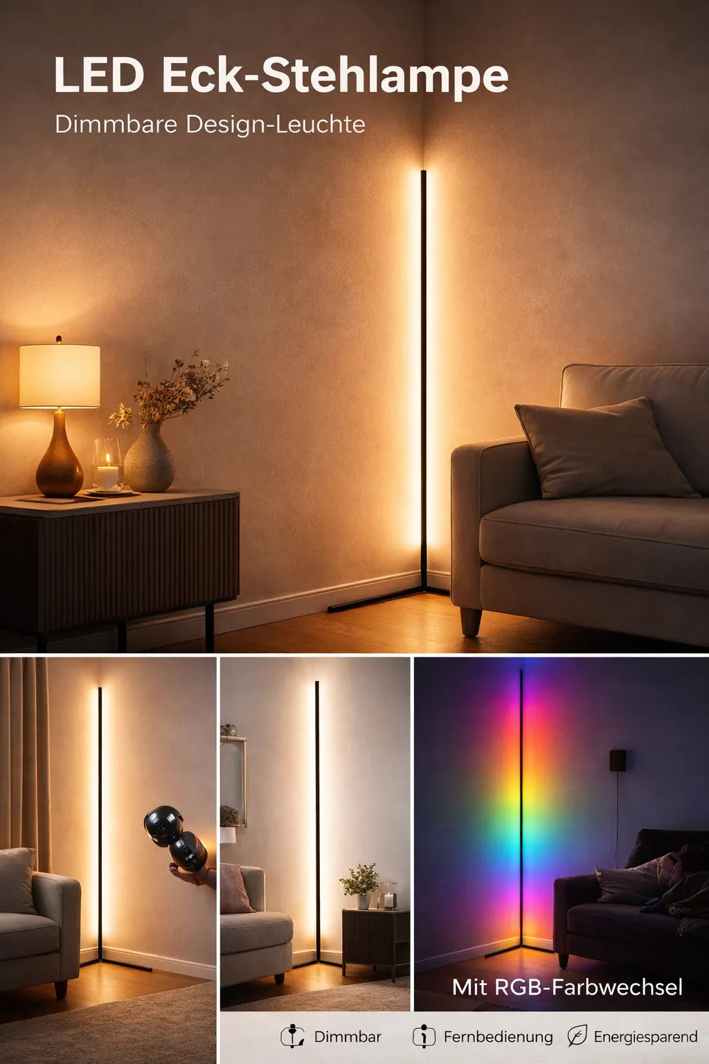 Dimmable LED Corner Floor Lamp with Remote Control