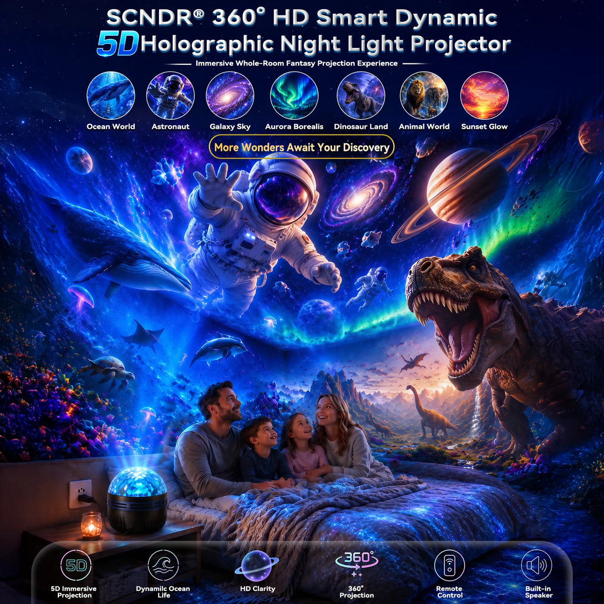 Dynamic Galaxy Sky Night Light Projector with Gooseneck