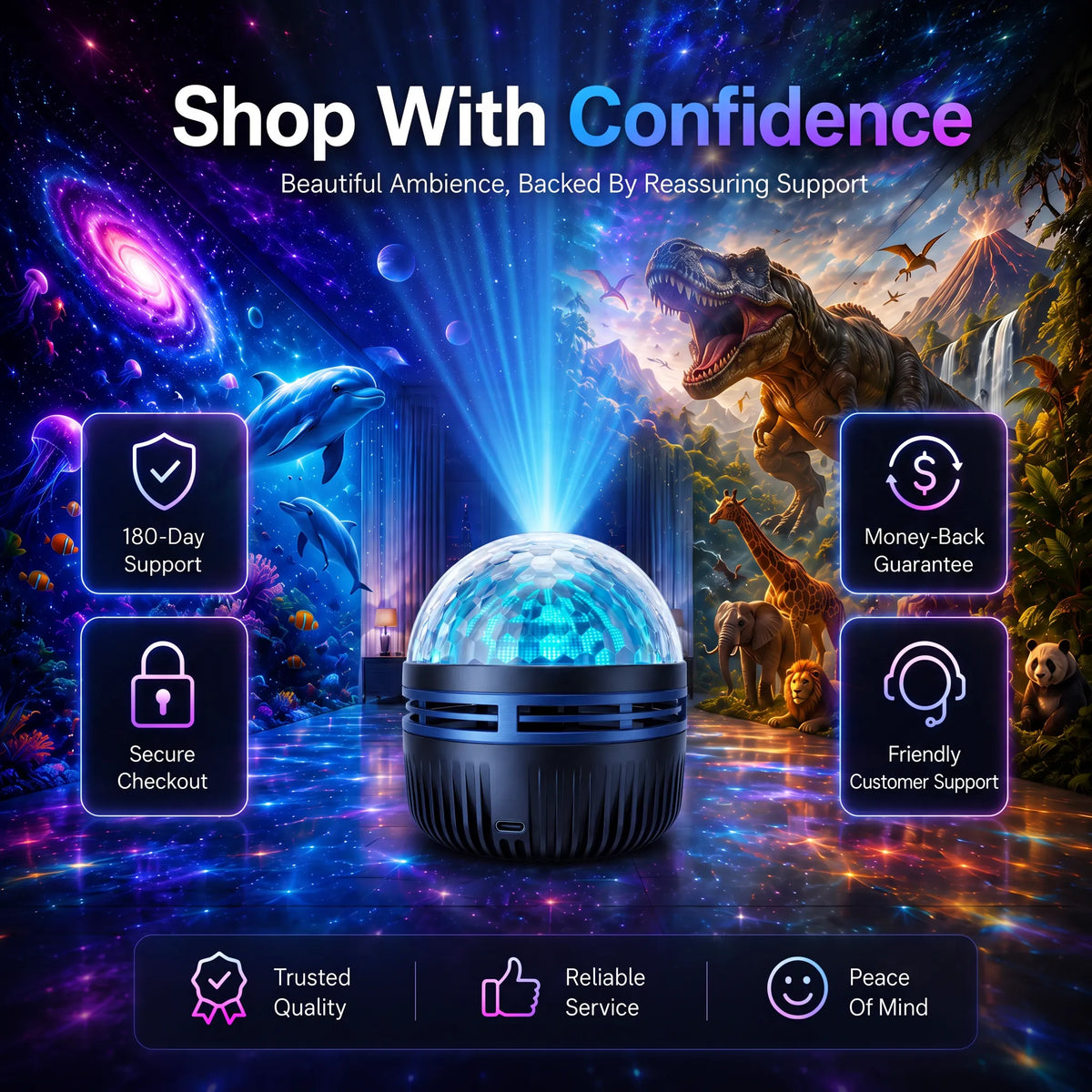 Dynamic Galaxy Sky Night Light Projector with Gooseneck
