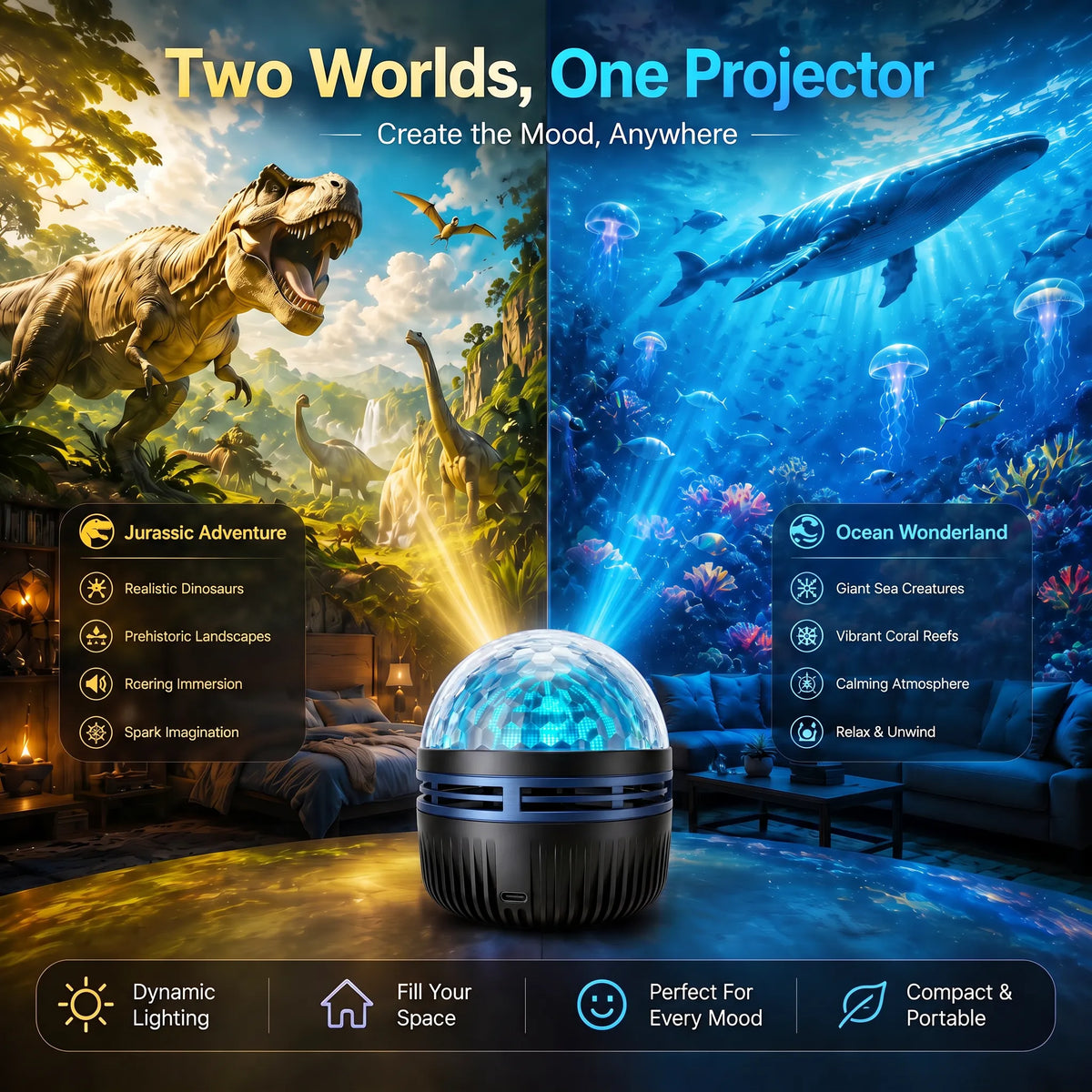 Dynamic Galaxy Sky Night Light Projector with Gooseneck