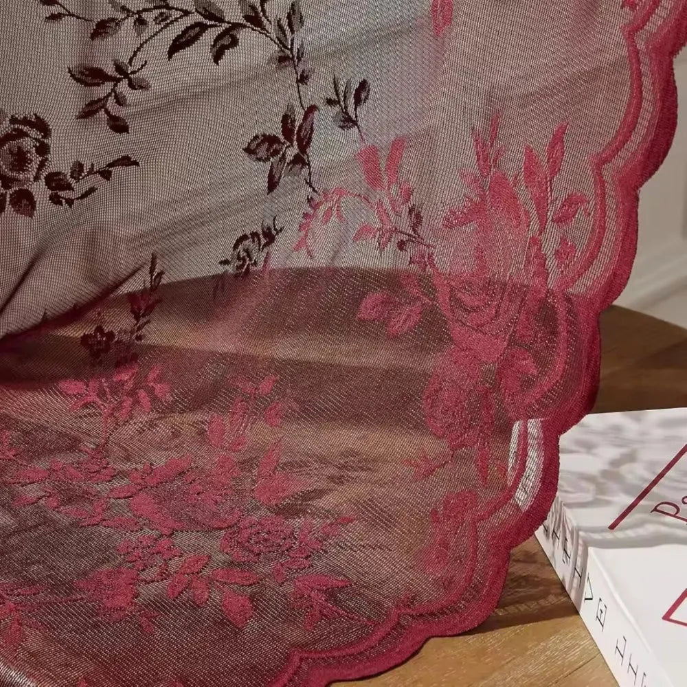Floral Lace Sheer Microfiber Curtain Panel with Rod Pocket