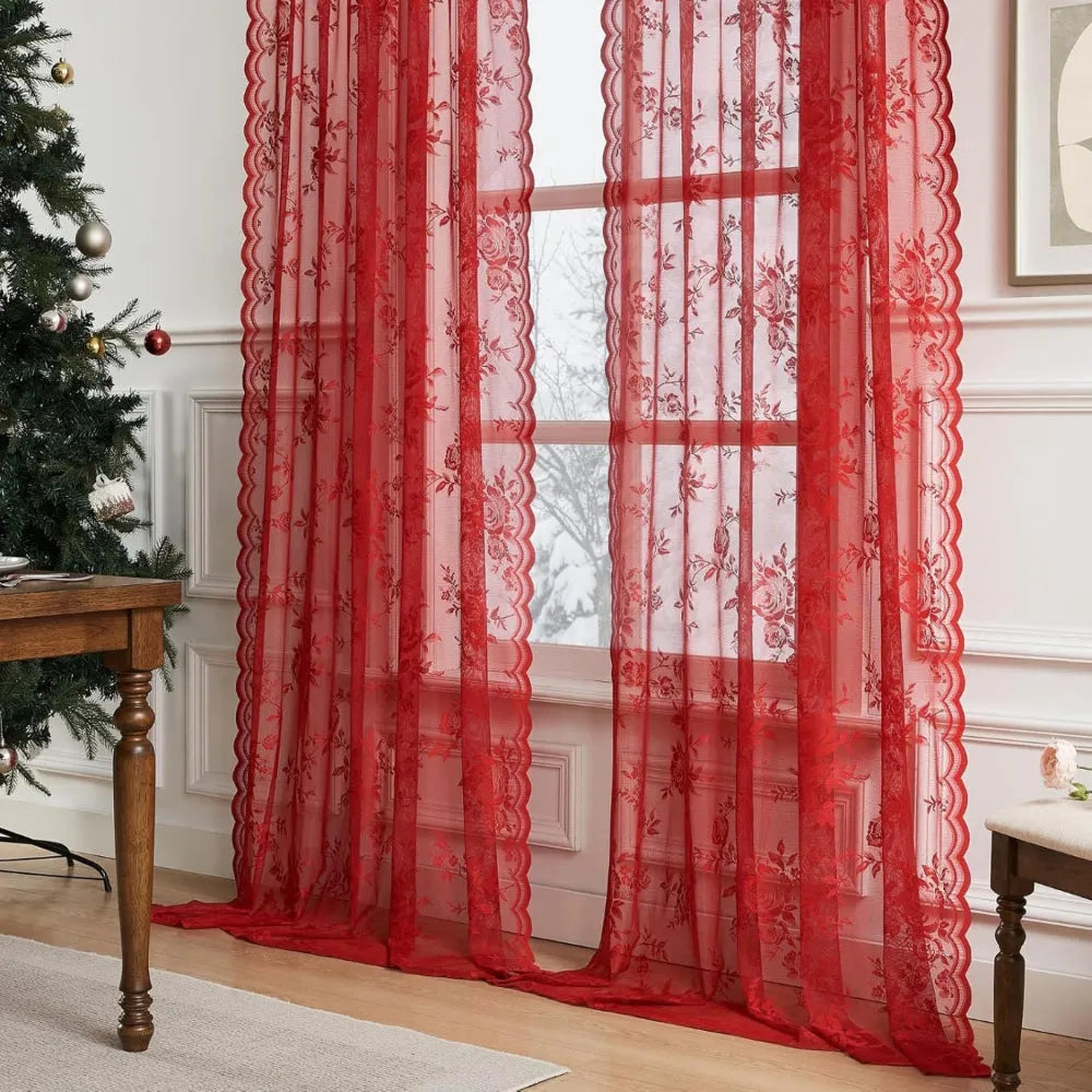 Floral Lace Sheer Microfiber Curtain Panel with Rod Pocket