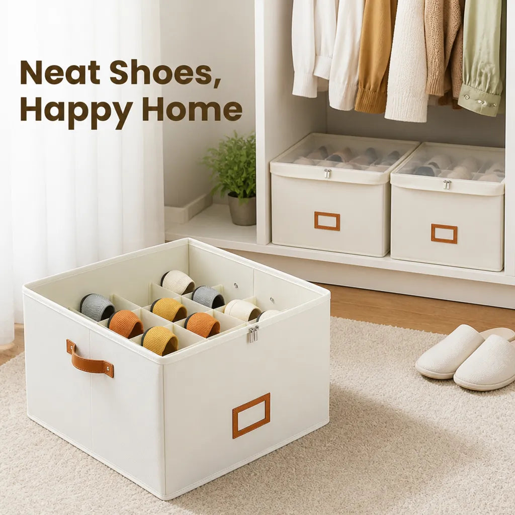 Foldable Breathable Shoe Storage Organizer with Compartments