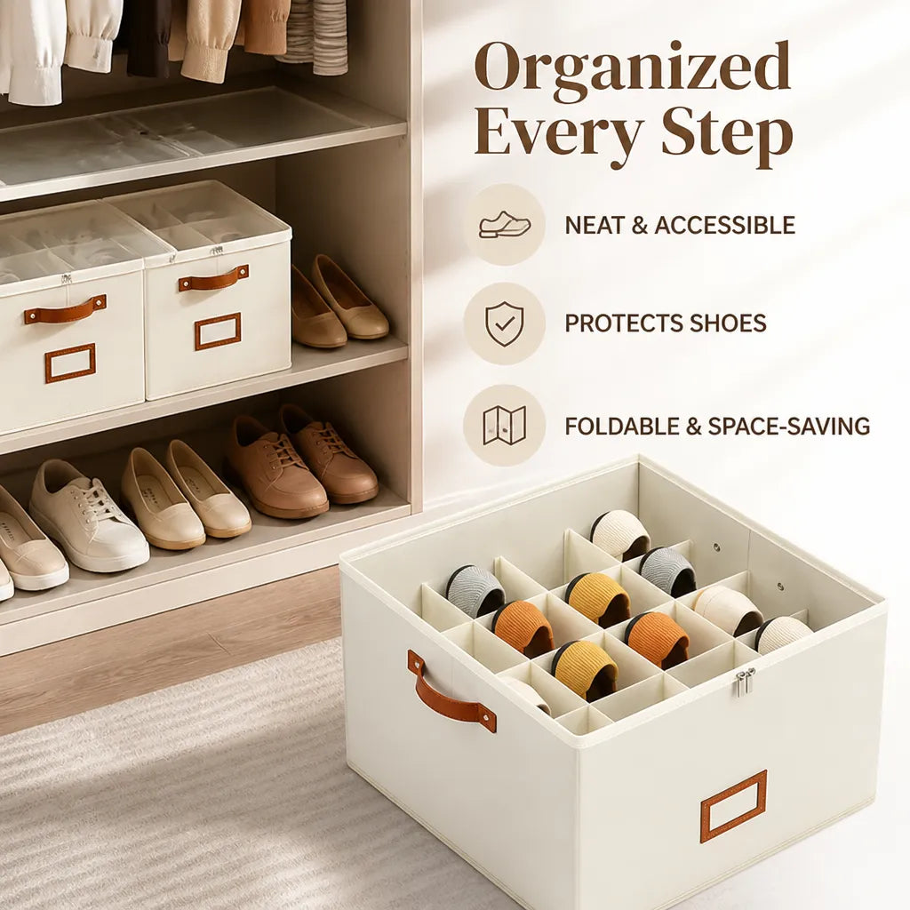 Foldable Breathable Shoe Storage Organizer with Compartments