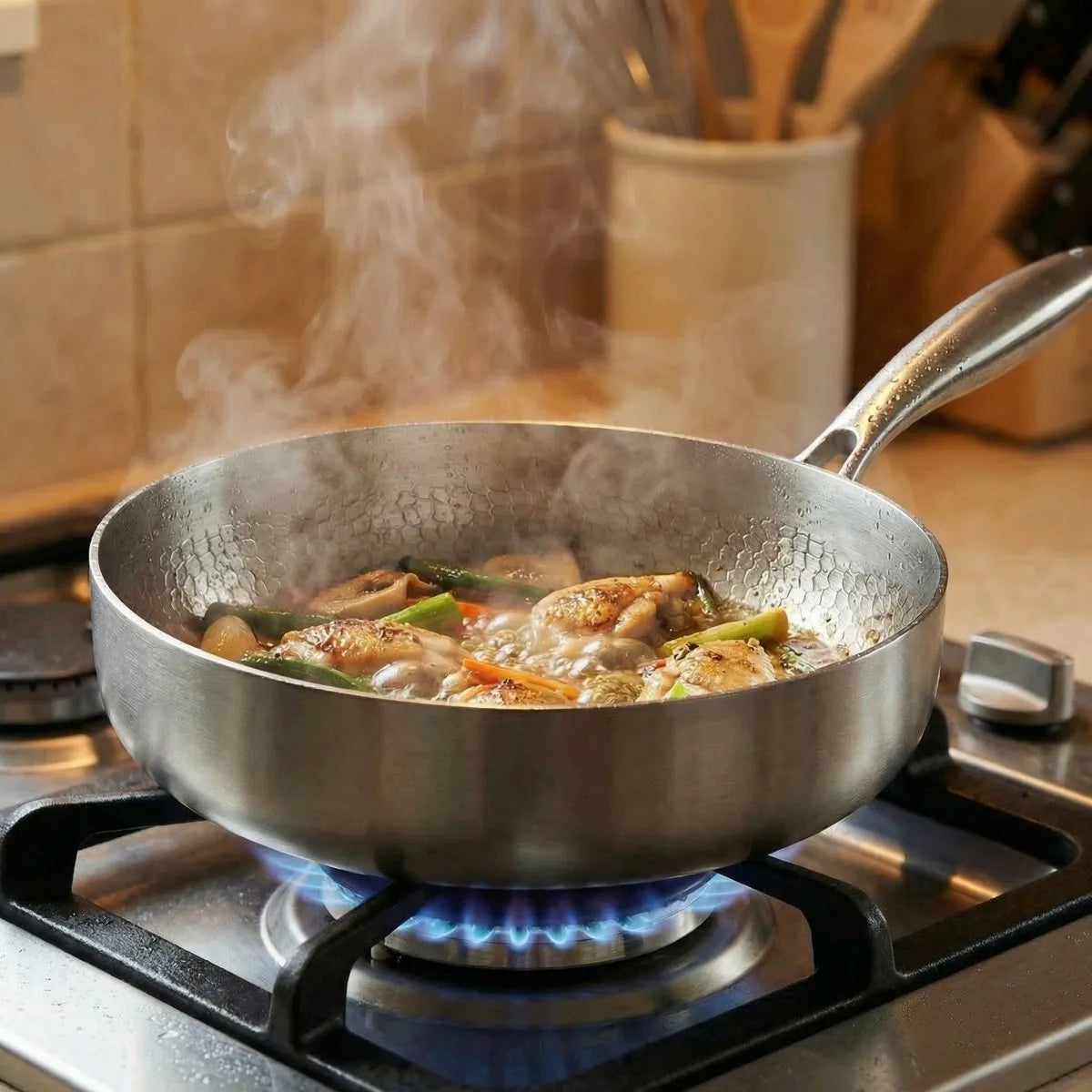 Forged Titanium Deep Frying Pan with High Rim