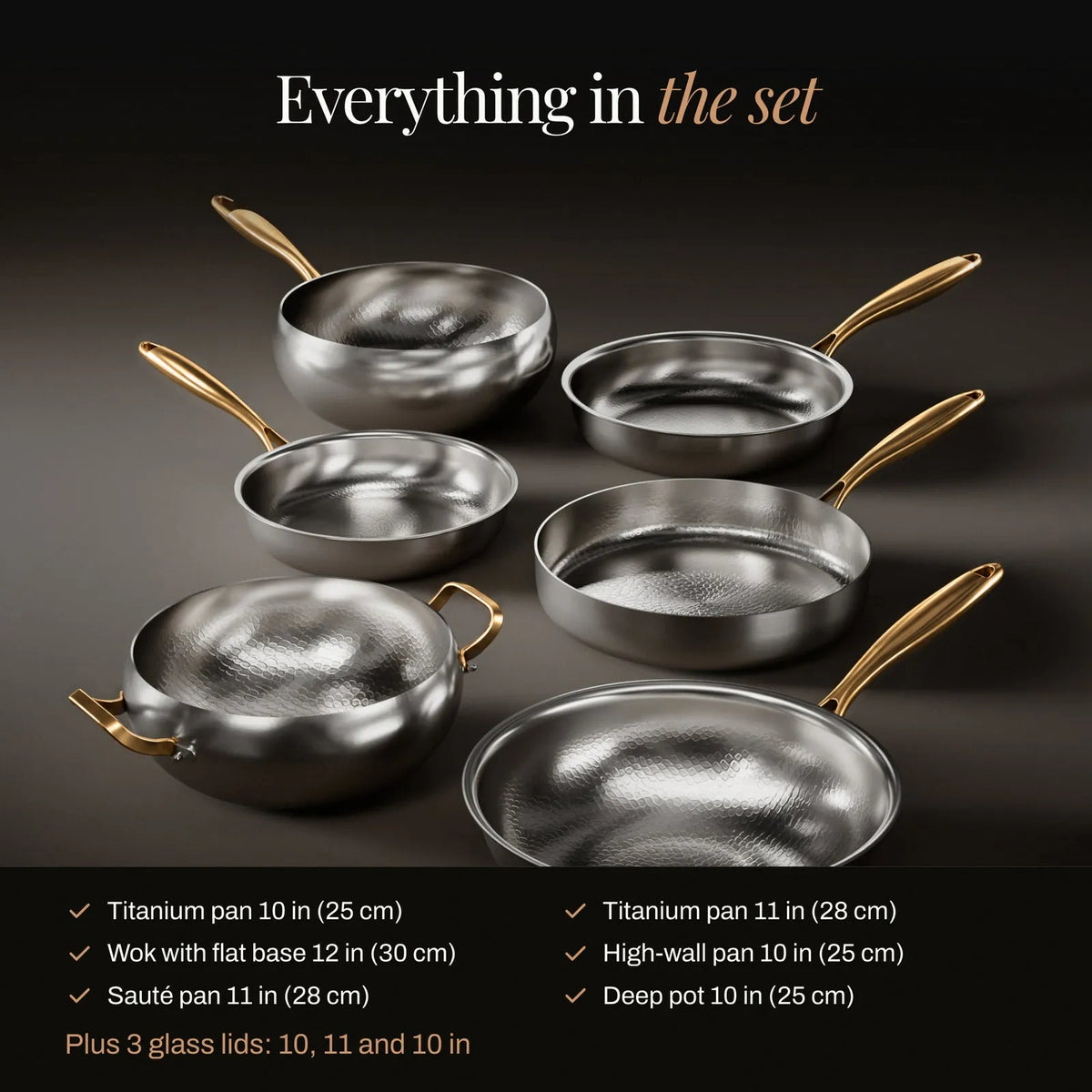 Hammered Titanium Cookware Set with Lids