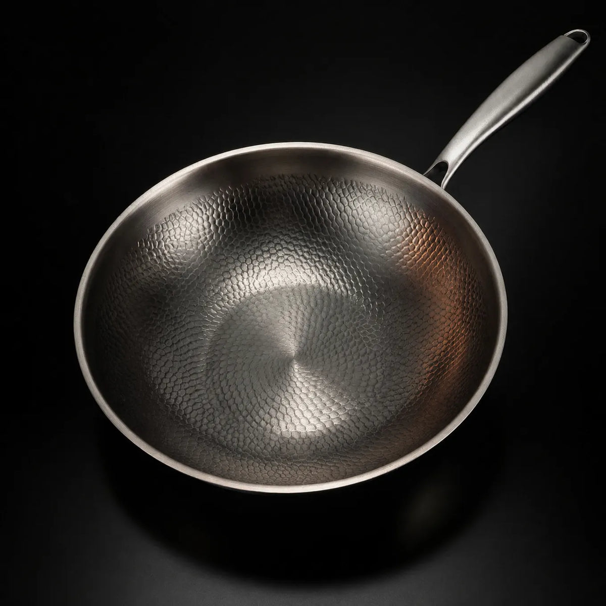 Hammered Titanium Flat Bottom Wok Pan with Ergonomic Handle