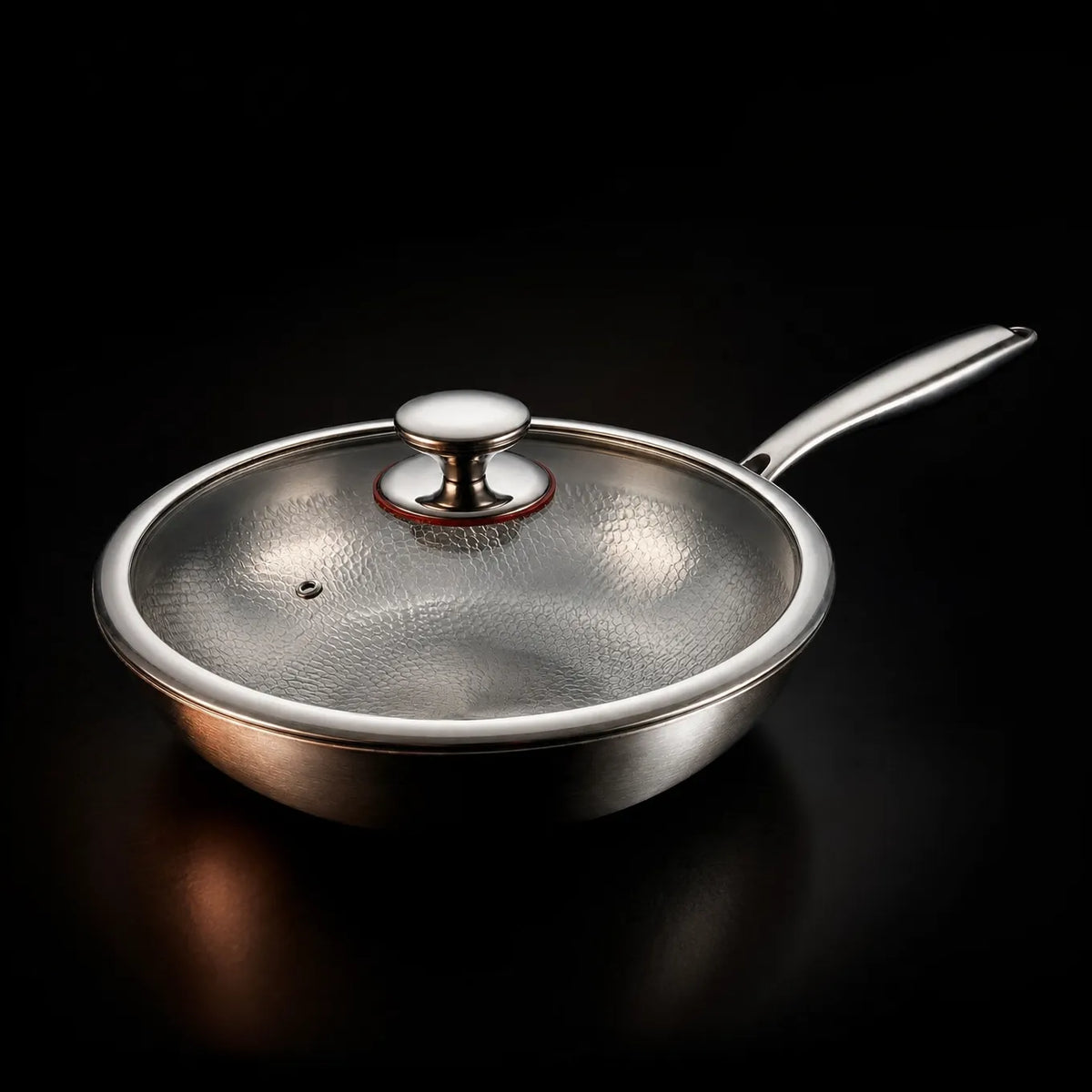 Hammered Titanium Flat Bottom Wok Pan with Ergonomic Handle