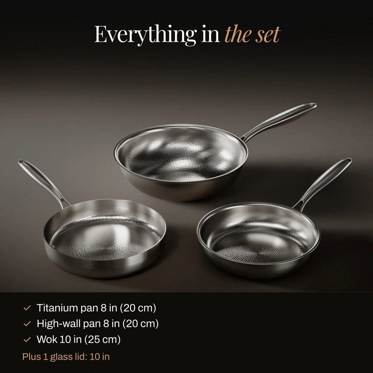 Hammered Titanium Wok Cookware Set with Matching Lid