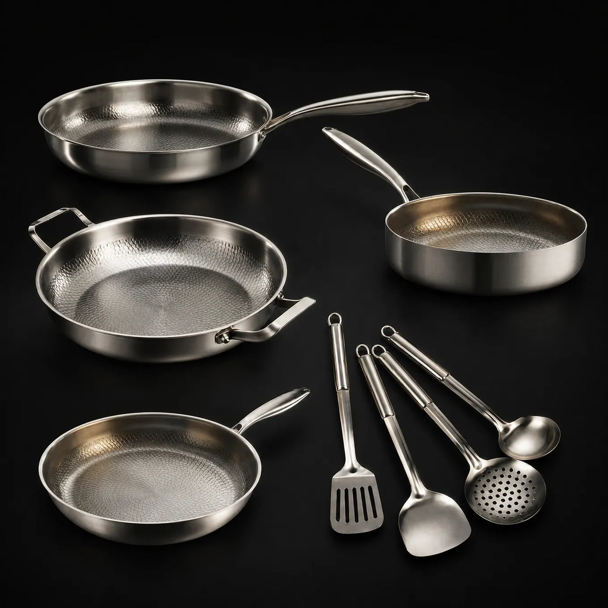 Hand-Hammered Titanium Cookware Set with Kitchen Utensils