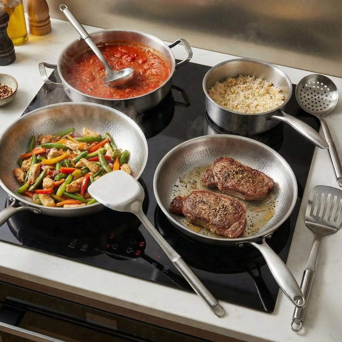 Hand-Hammered Titanium Cookware Set with Kitchen Utensils