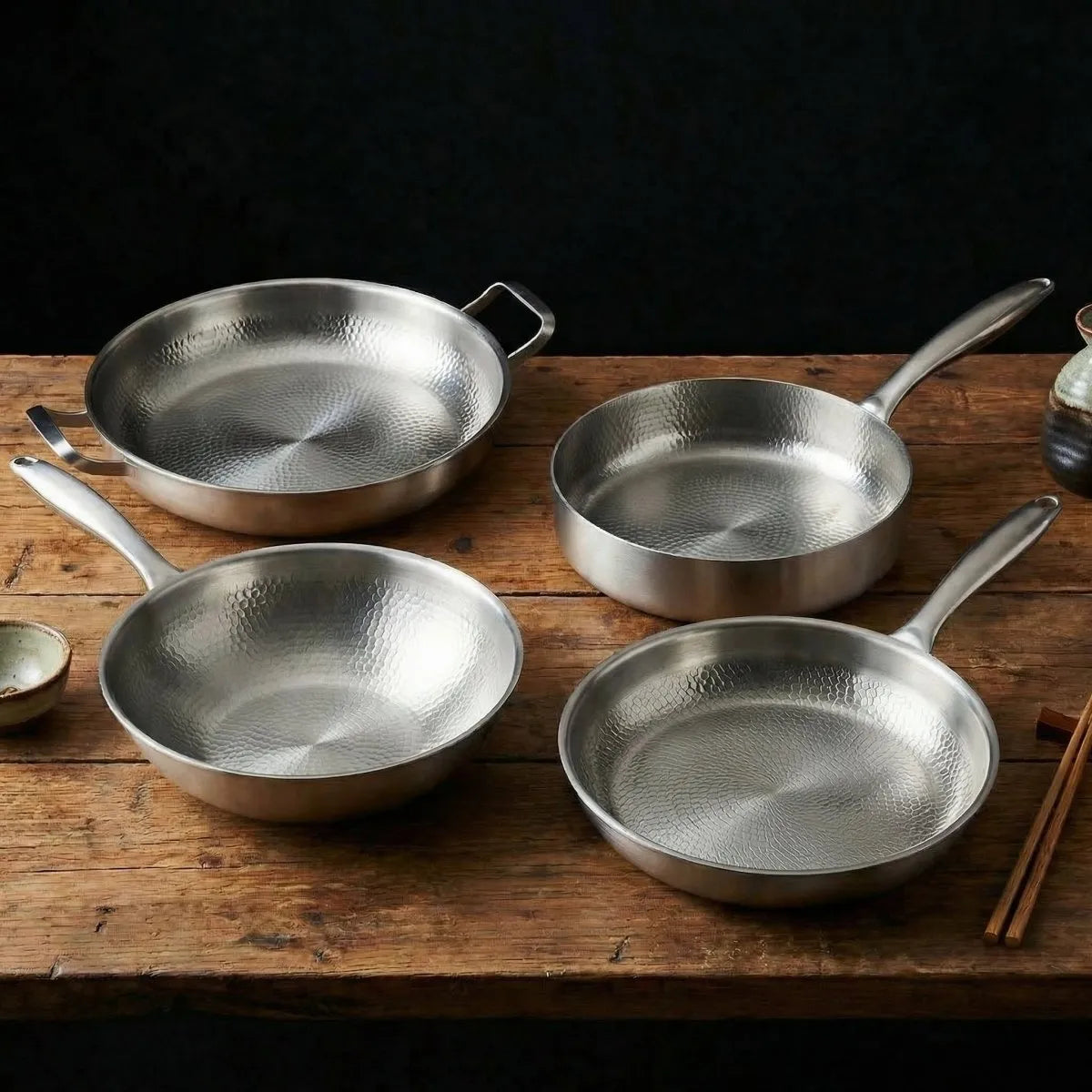 Hand-Hammered Titanium Cookware Set with Kitchen Utensils