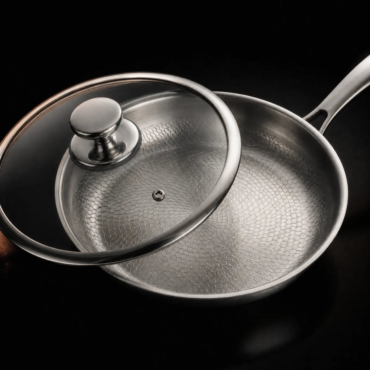 Hand-Hammered Titanium Frying Pan Set with Lids