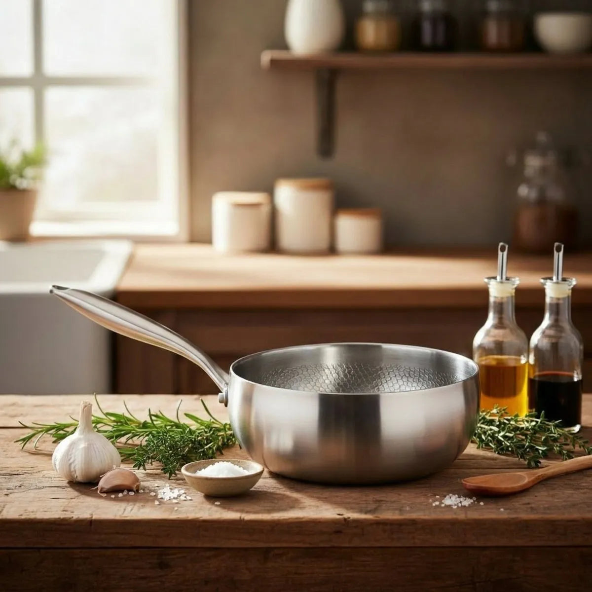 Hand-Hammered Titanium Sauté Pan for Healthy Cooking