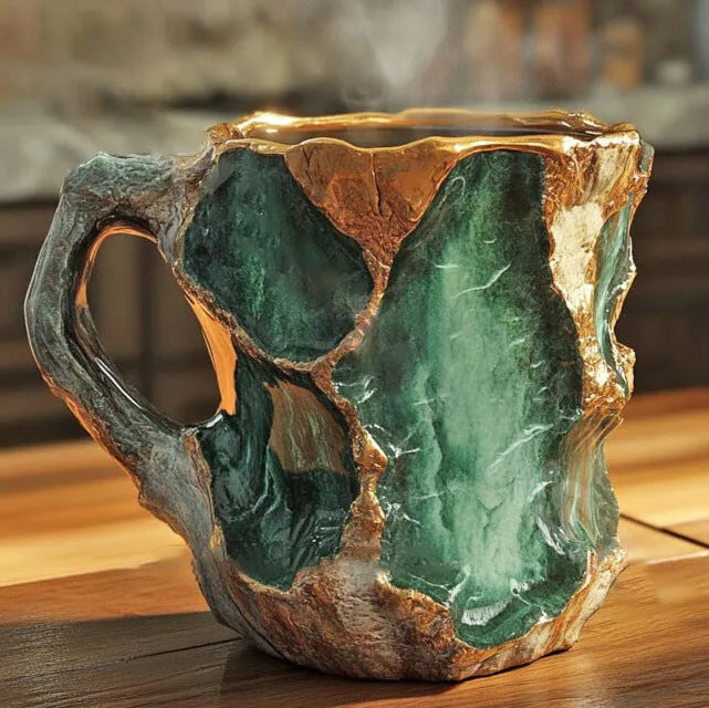 Handmade Mineral Crystal Glass Mug with Insulating Design