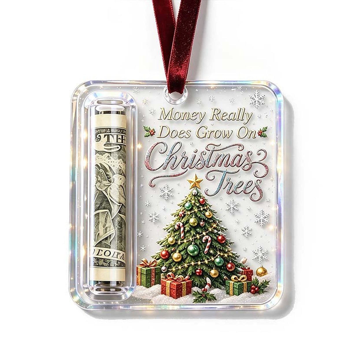 Acrylic Christmas Tree Ornament with Built-In Cash Holder