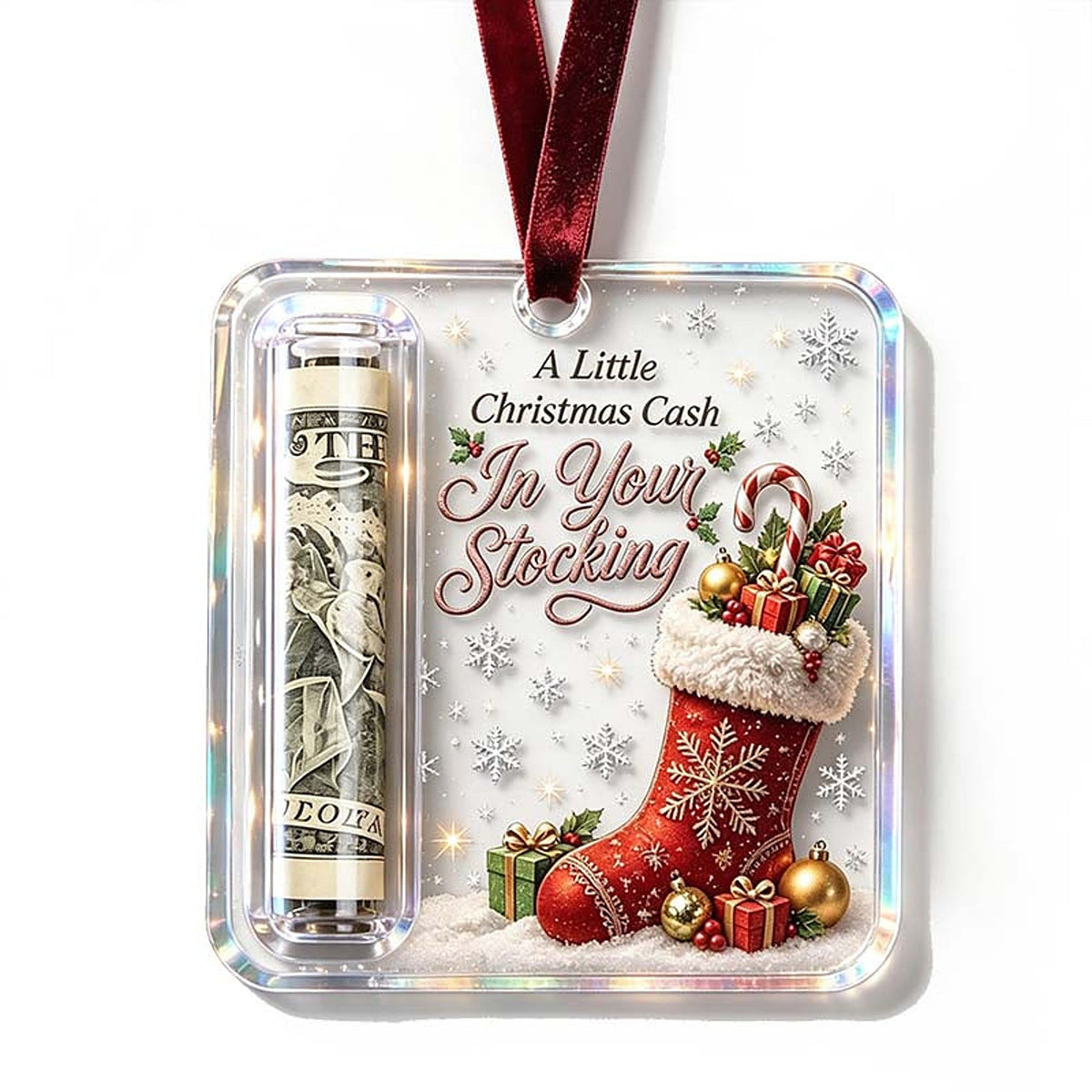 Acrylic Christmas Tree Ornament with Built-In Cash Holder
