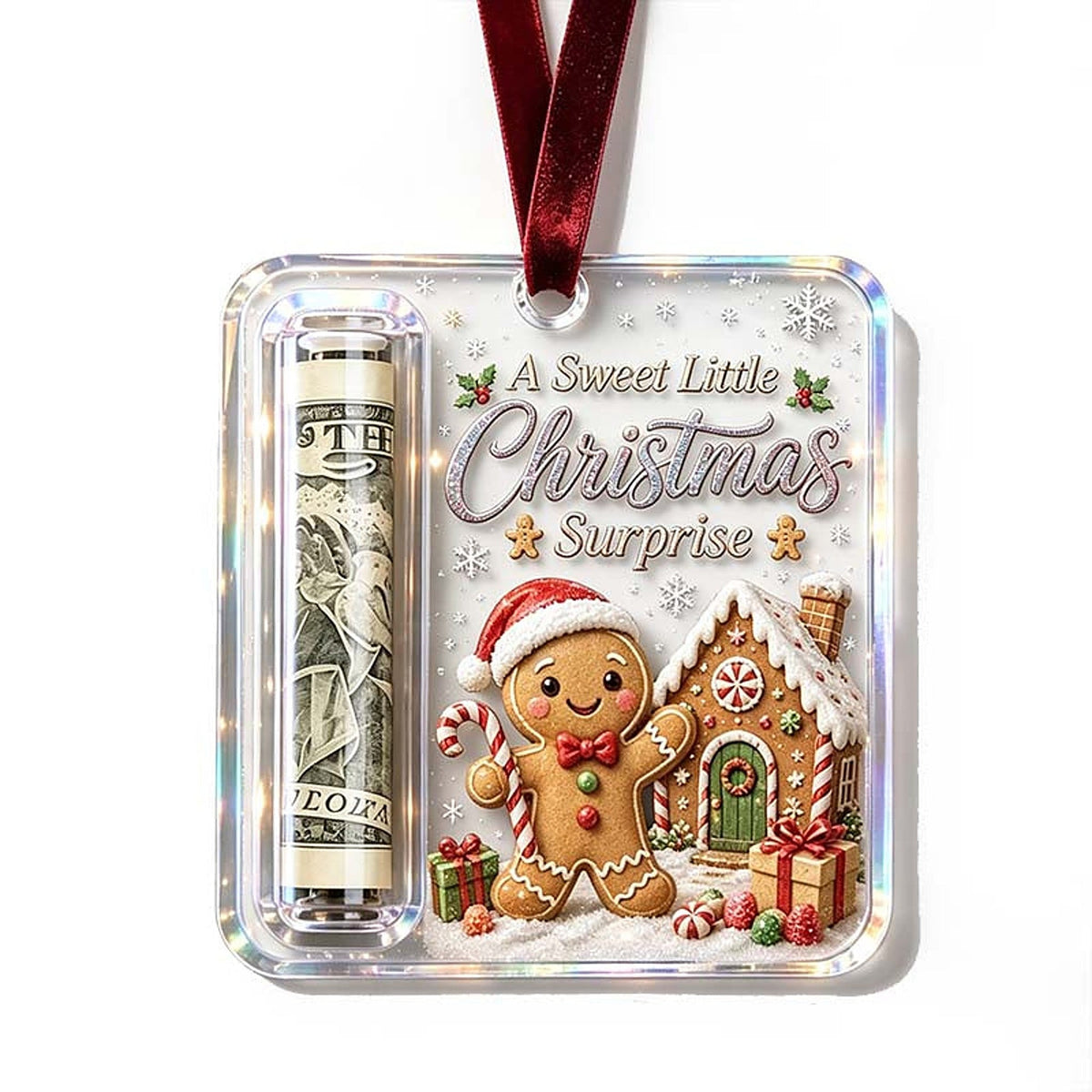 Acrylic Christmas Tree Ornament with Built-In Cash Holder