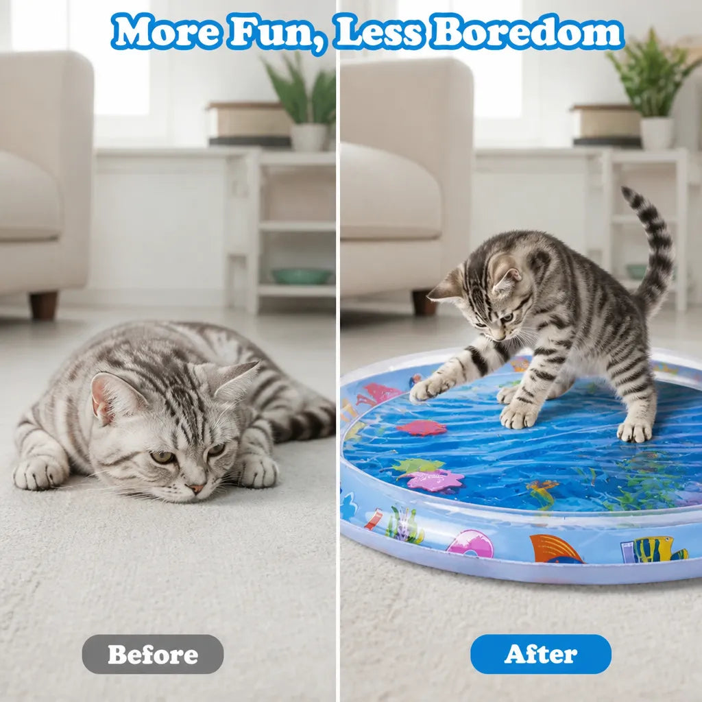 Inflatable Cat Water Play Mat with Floating Fish