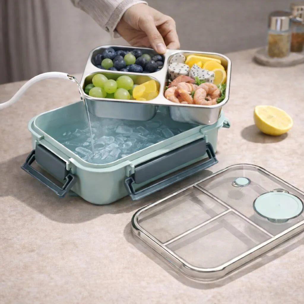 Insulated Thermal Lunch Box with Stainless Steel Compartments
