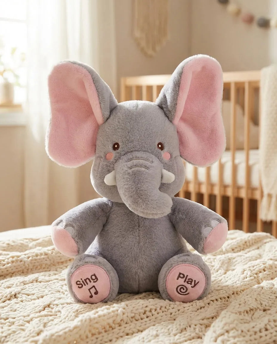 Interactive Peek-a-Boo Elephant Plush Toy with Music