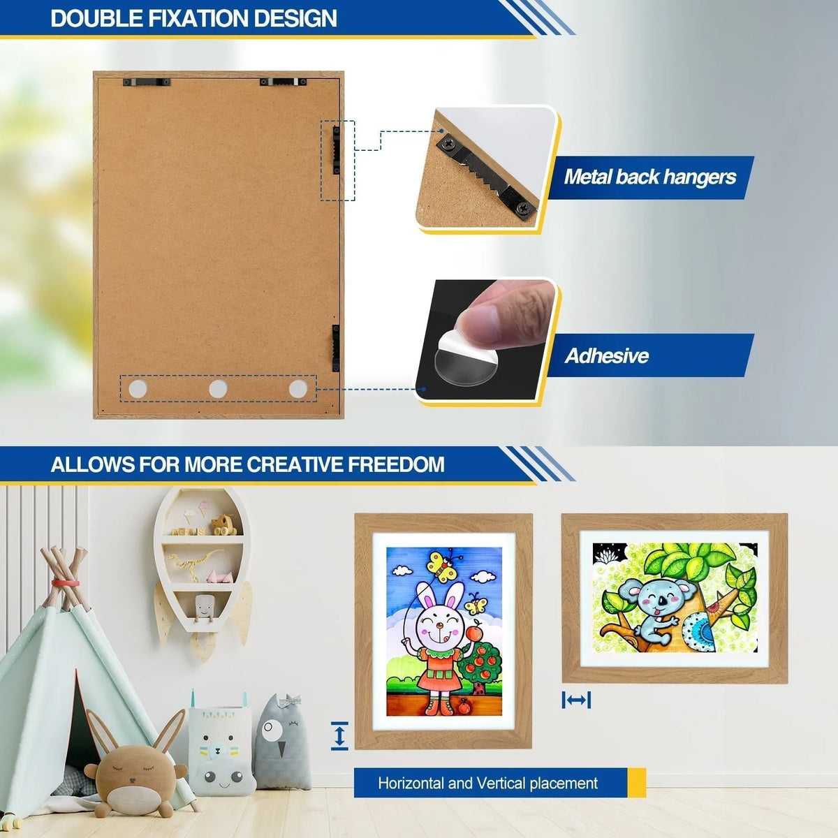 Kids' Artwork Frame with Hinged Opening for A4 Drawings