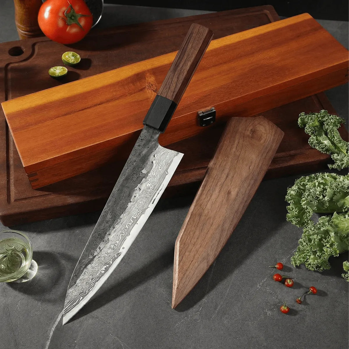 Kiritsuke Knife with Stainless Steel Blade and Ironwood Handle
