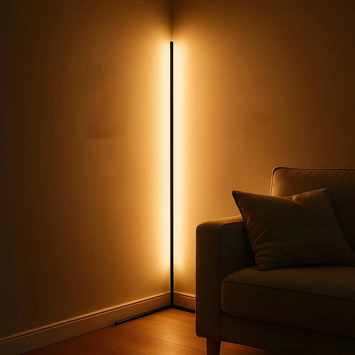 LED Corner Floor Lamp with Adjustable Brightness and Remote Control