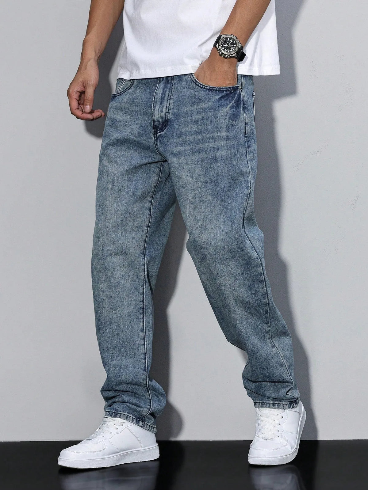 Men's Baggy Jeans with Loose Fit and Pockets