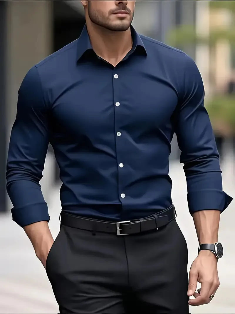 Men's Breathable Wrinkle-Resistant Dress Shirt with Classic Collar
