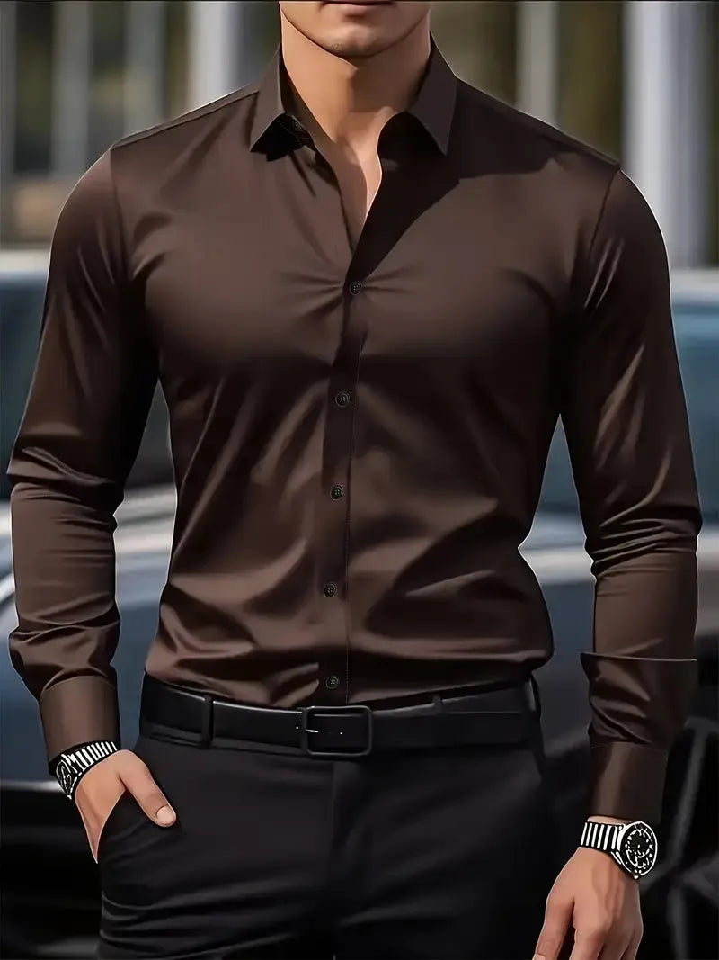 Men's Breathable Wrinkle-Resistant Dress Shirt with Classic Collar
