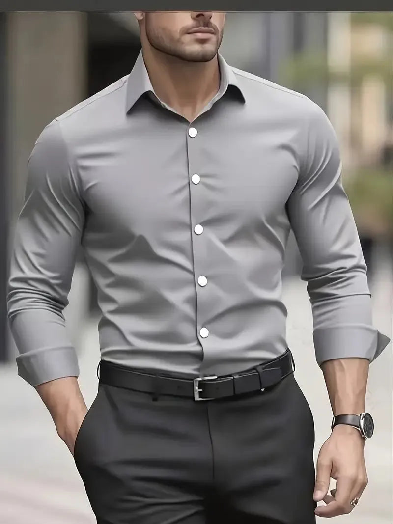 Men's Breathable Wrinkle-Resistant Dress Shirt with Classic Collar