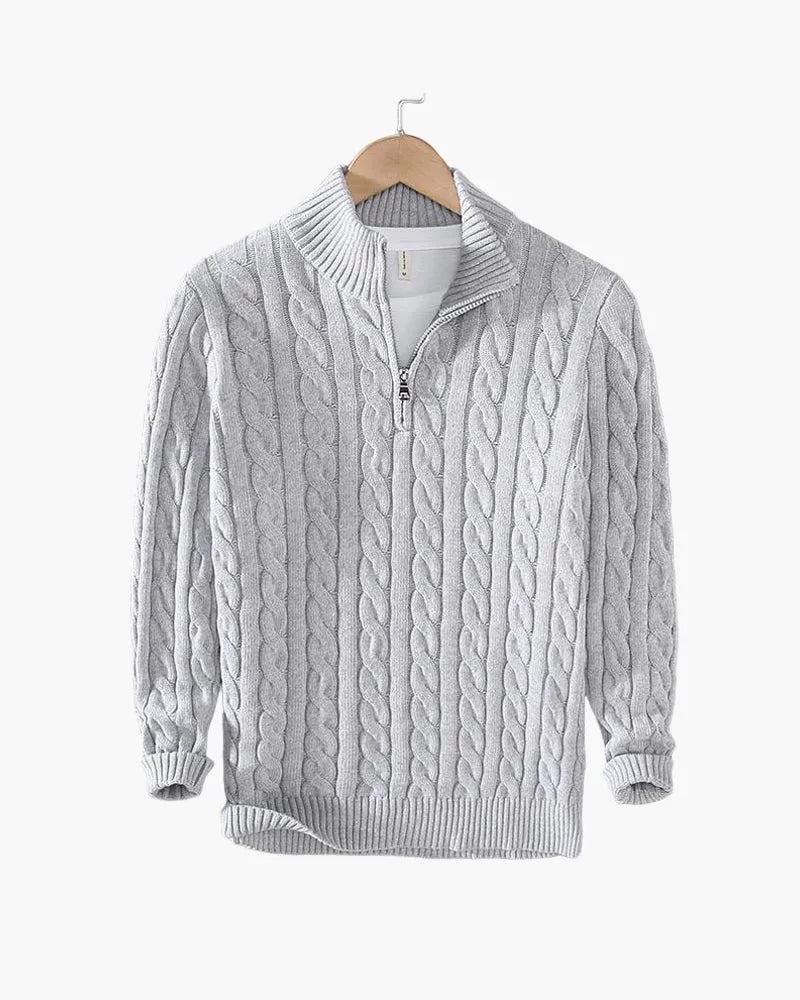 Men's Cable Knit Half-Zip Sweater with High Stand Collar