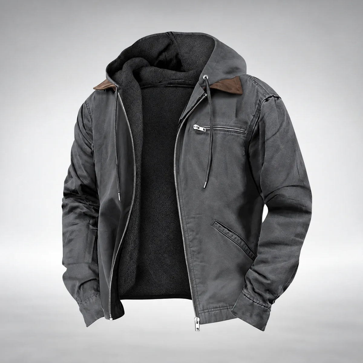 Men's Casual Hooded Jacket with Soft Lining