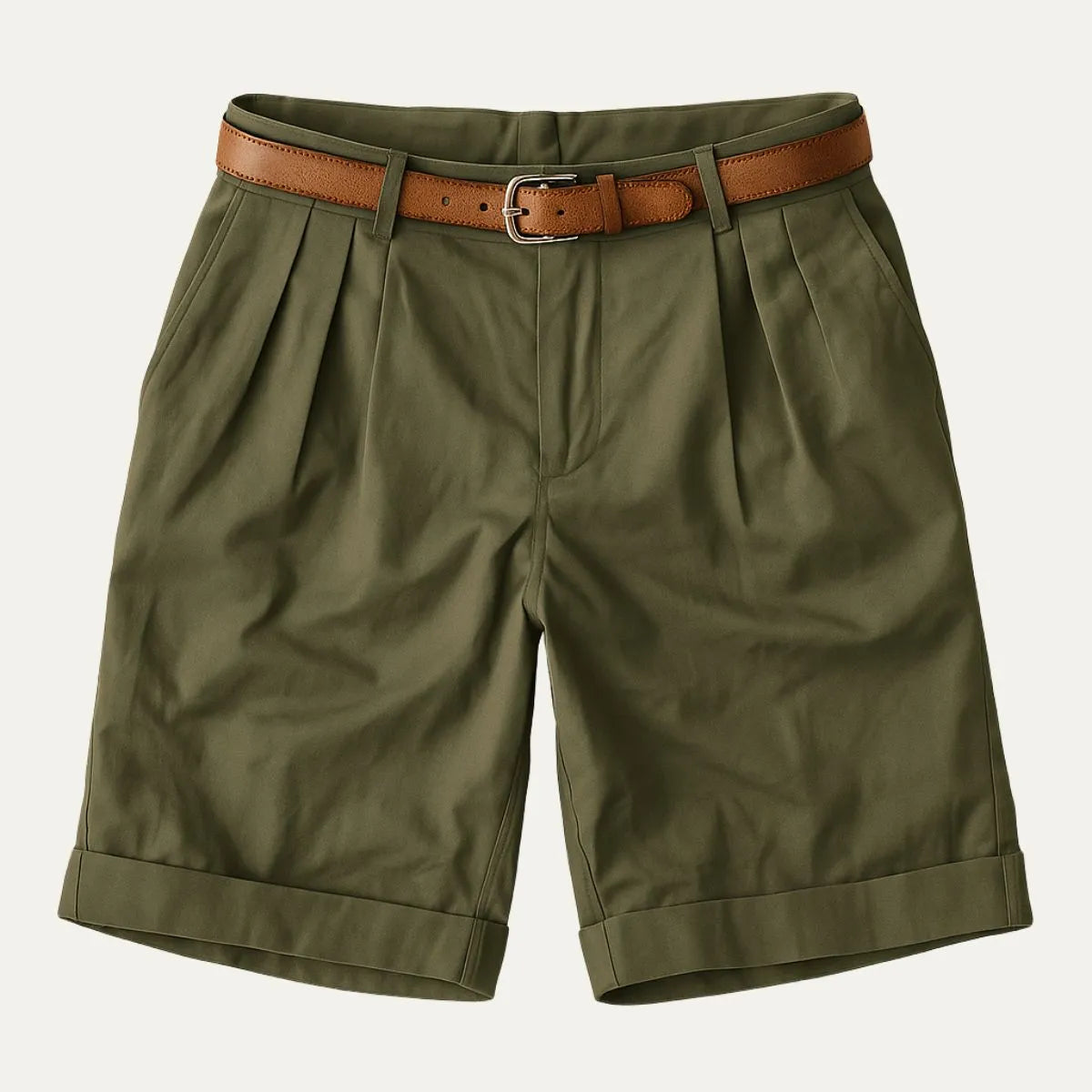 Men's Classic Pleated Chino Shorts with Cuffed Hem