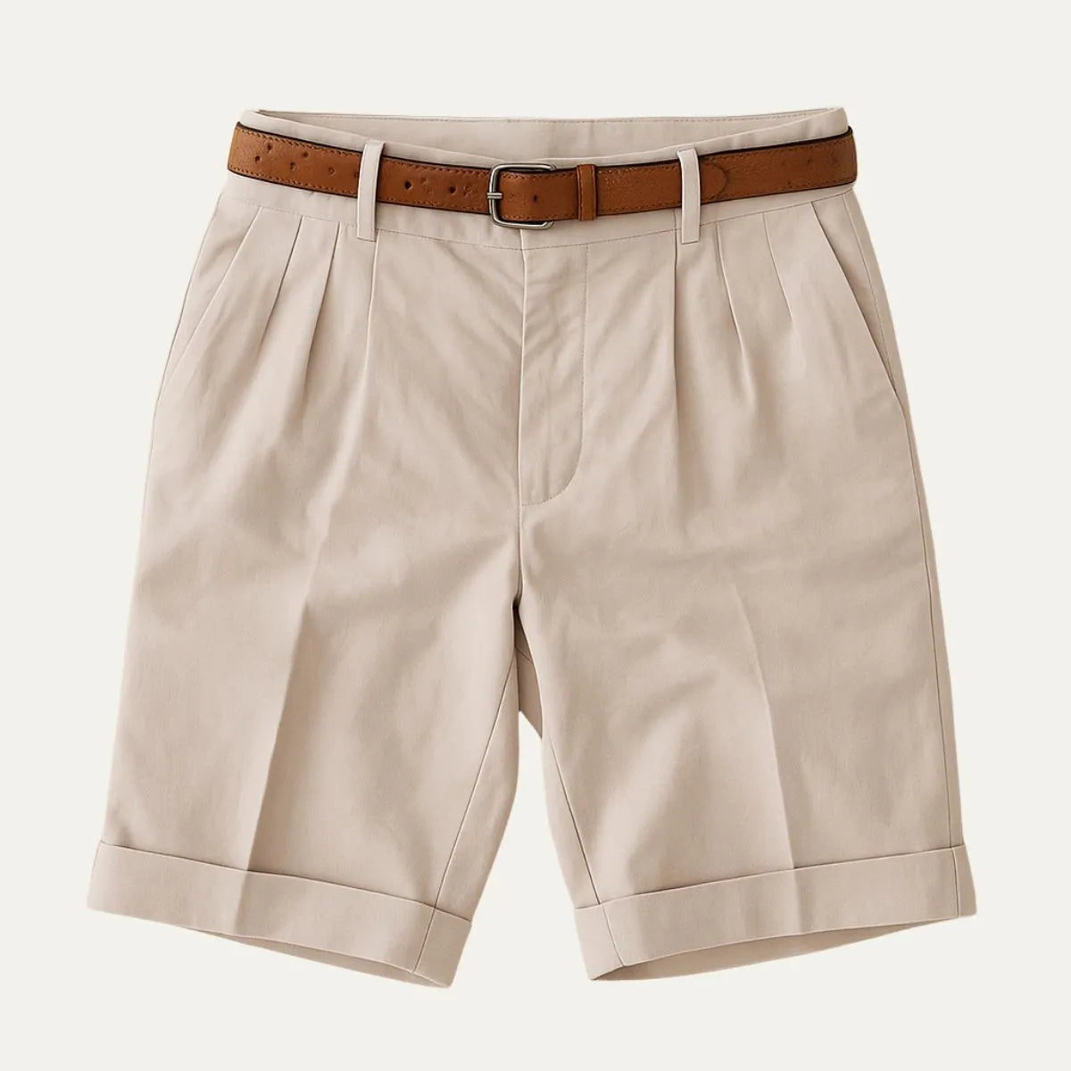 Men's Classic Pleated Chino Shorts with Cuffed Hem