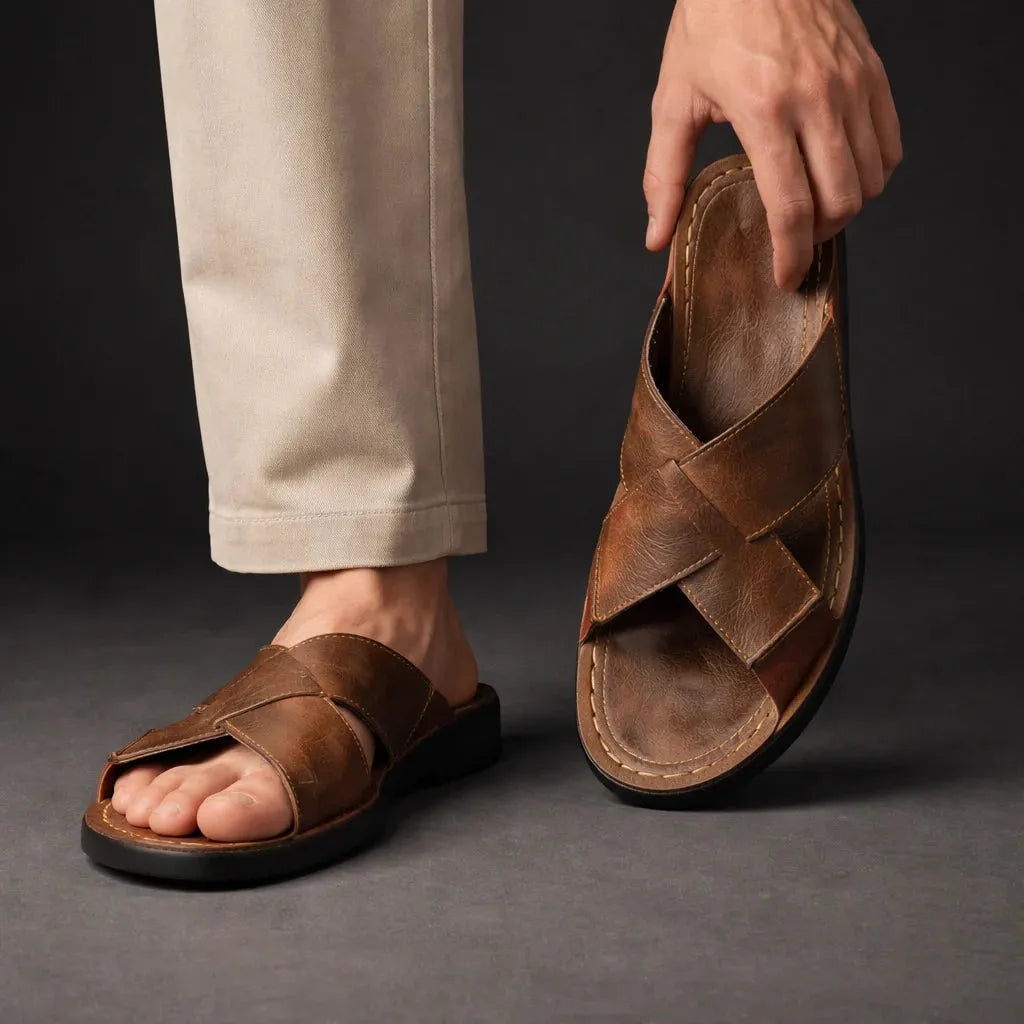 Men's Cross-Strap Slip-On Sandals
