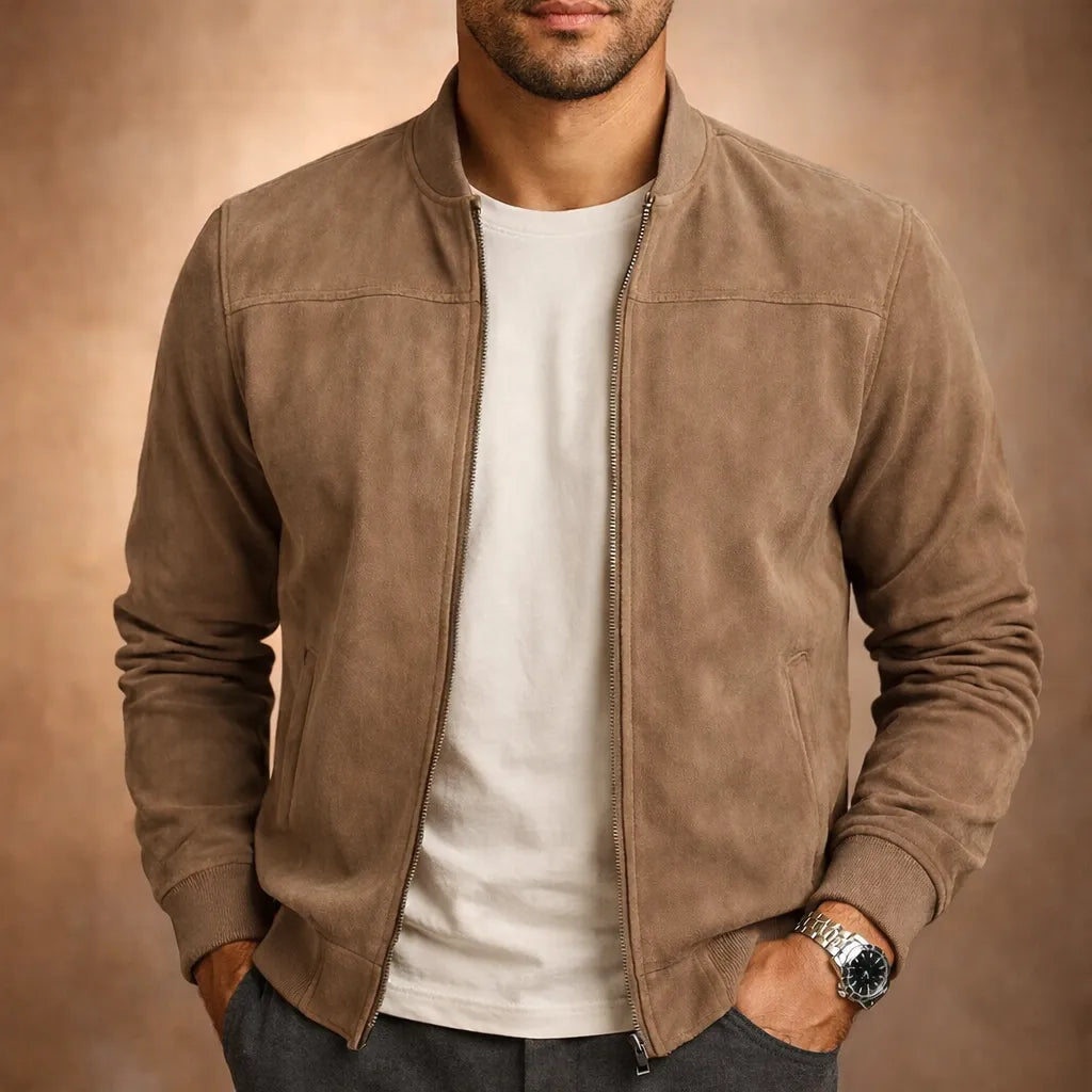 Men's Faux Suede Bomber Jacket for Smart Casual Wear