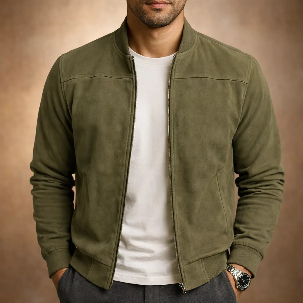 Men's Faux Suede Bomber Jacket for Smart Casual Wear