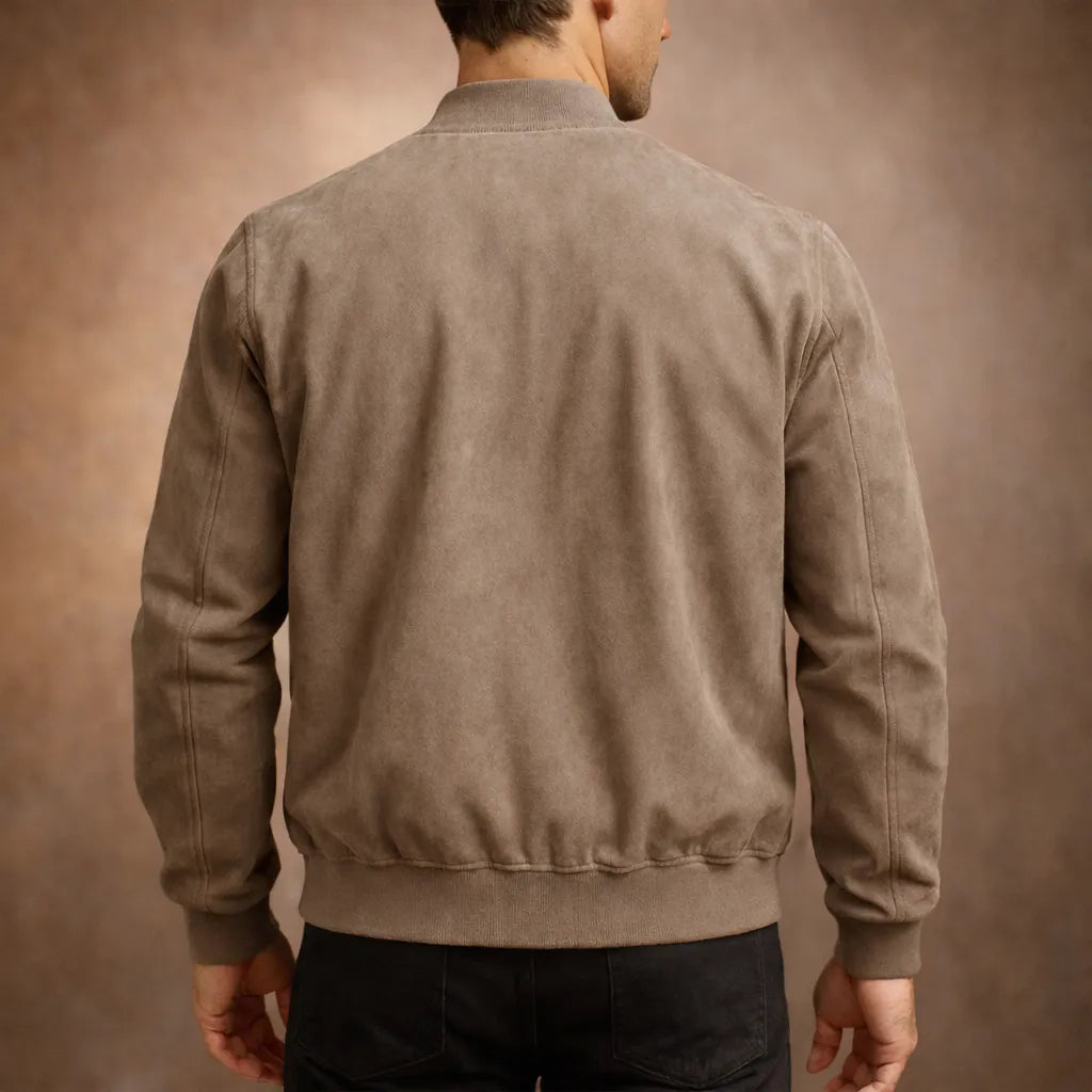Men's Faux Suede Bomber Jacket for Smart Casual Wear