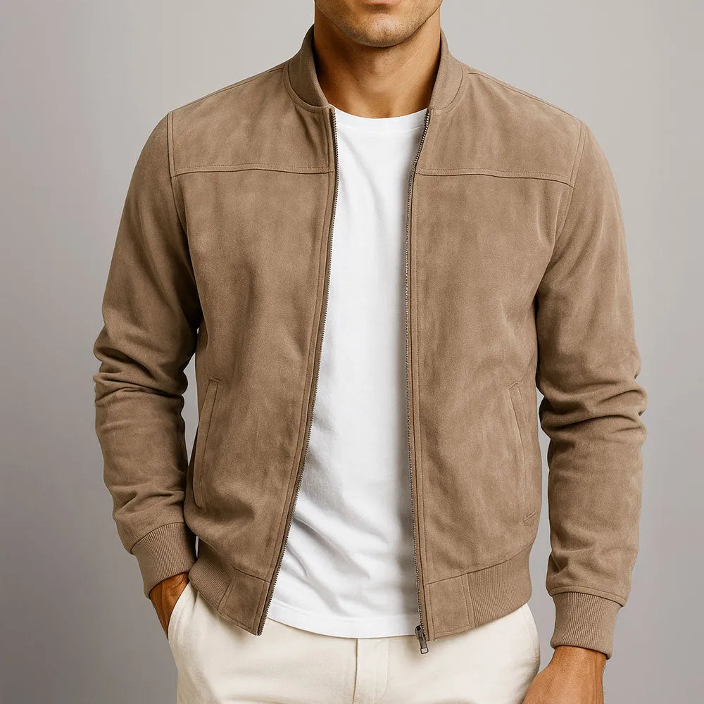 Men's Faux Suede Transitional Jacket with Structured Shoulders