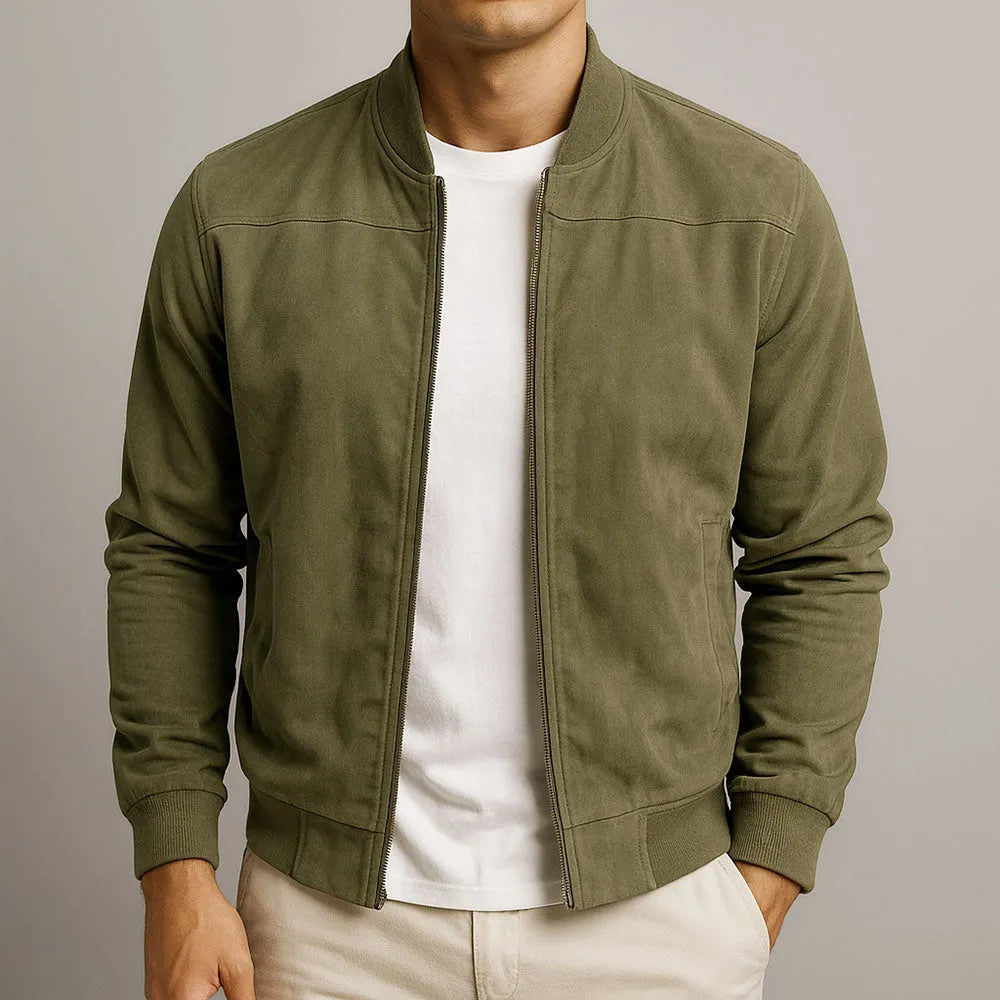 Men's Faux Suede Transitional Jacket with Structured Shoulders
