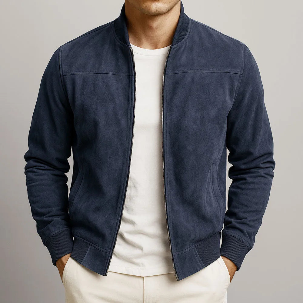 Men's Faux Suede Transitional Jacket with Structured Shoulders