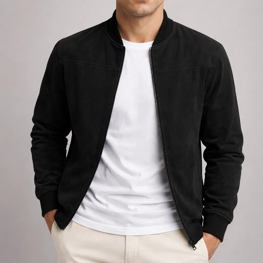 Men's Faux Suede Transitional Jacket with Structured Shoulders