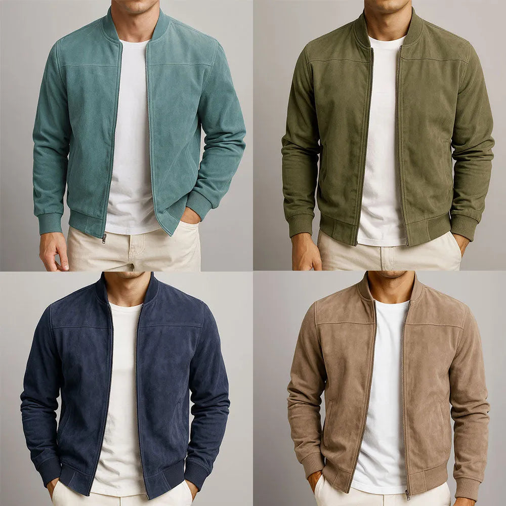Men's Faux Suede Transitional Jacket with Structured Shoulders