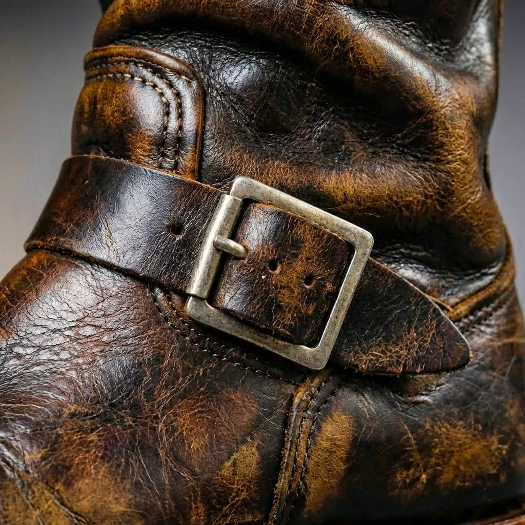 Men's Genuine Leather Mid-Calf Buckle Engineer Boots