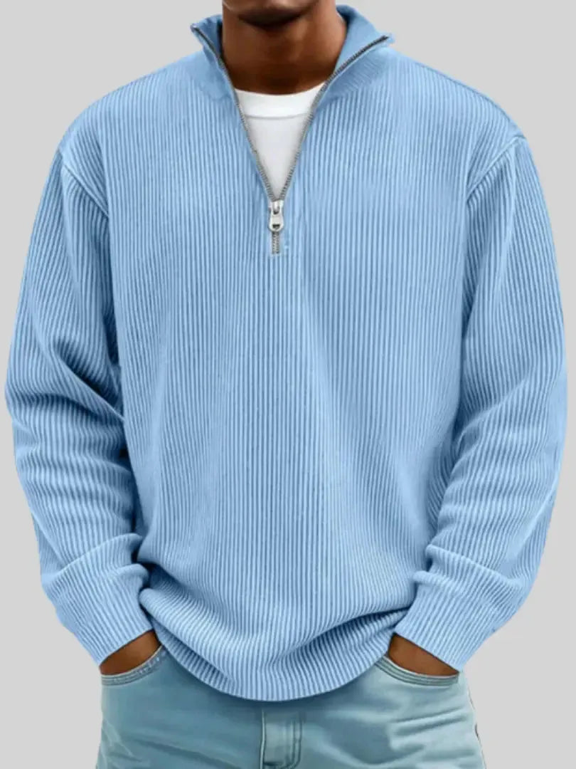 Men's Half-Zip Knit Sweater with Relaxed Fit and Zipper Collar